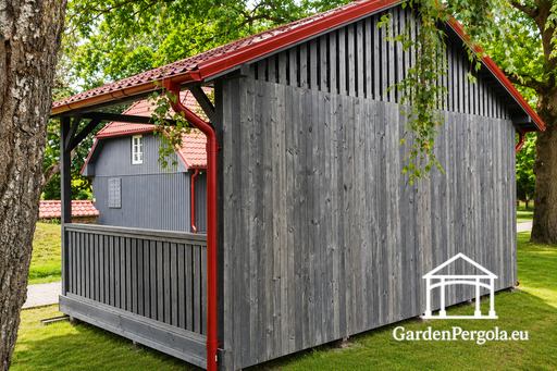 4x6 m Dark Grey Wooden Garden Gazebo with Metal Roof