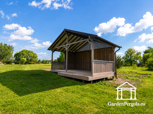 4x6 m Graues Holz-Gartenpavillon mit Stufe