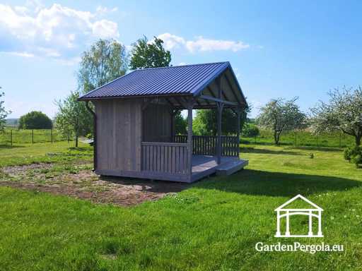 4x6 m Grey Wooden Garden Gazebo with Step