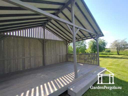 4x6 m Graues Holz-Gartenpavillon mit Stufe