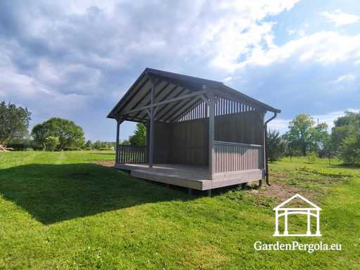 4x6 m Grey Wooden Garden Gazebo with Step