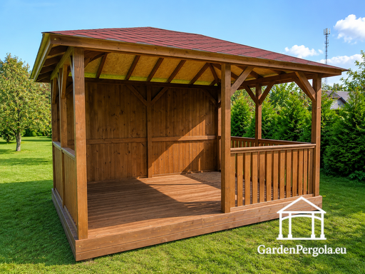 3x4 m Trægazebo — Hyggelig Havepavillon med Gulv og Luk..
