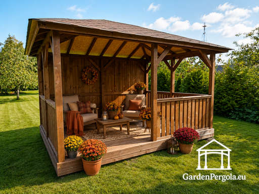 3x4 m Trægazebo — Hyggelig Havepavillon med Gulv og Luk..