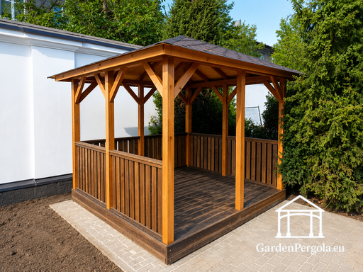 3x4 m Trægazebo — Hyggelig Havepavillon med Gulv og Åbe..