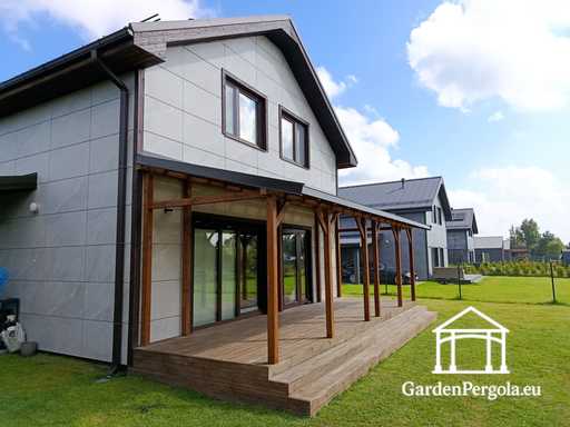 Natural 2,4 x 9 m wooden veranda without terrace