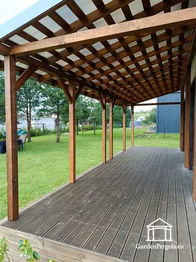 Natural 2,4 x 9 m wooden veranda without terrace
