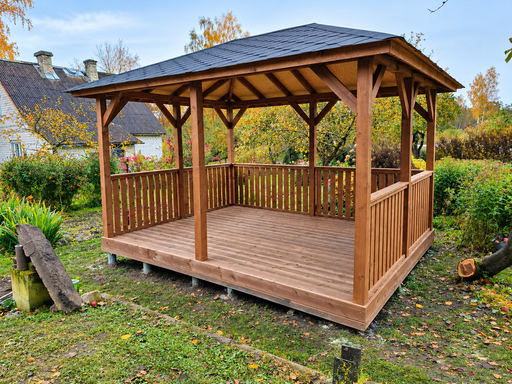 Gazebo da Giardino in Legno 3×4 m con Tetto a Padiglione - 1