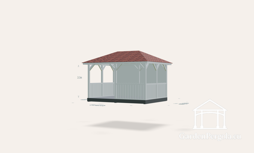 Gazebo 3x4m with red shingle four slope roof