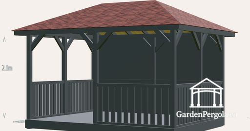 Gazebo 3x4m with red shingle four slope roof