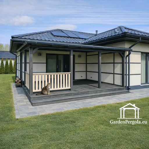 Nojume 4x6m tumši pelēka ar metāla jumtu.